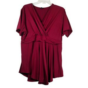Allegrace 2X Red Babydoll Crossover V-Neck Blouse
